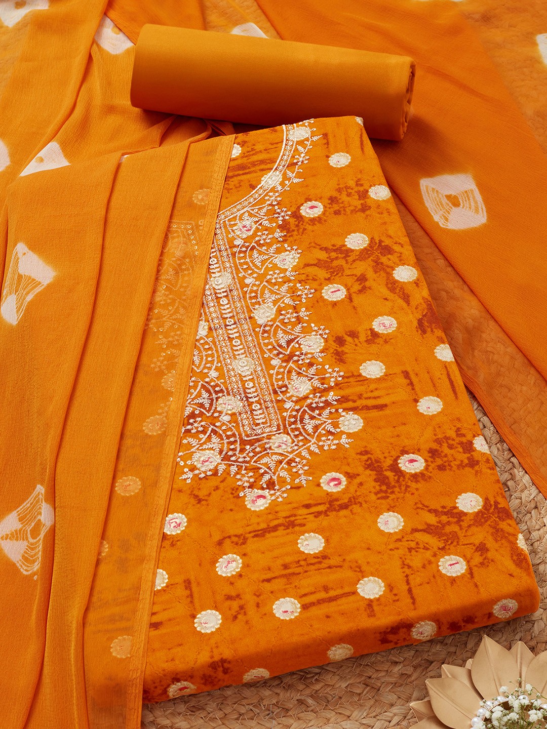 

Soch Floral Embroidered Sequinned Unstitched Dress Material, Mustard