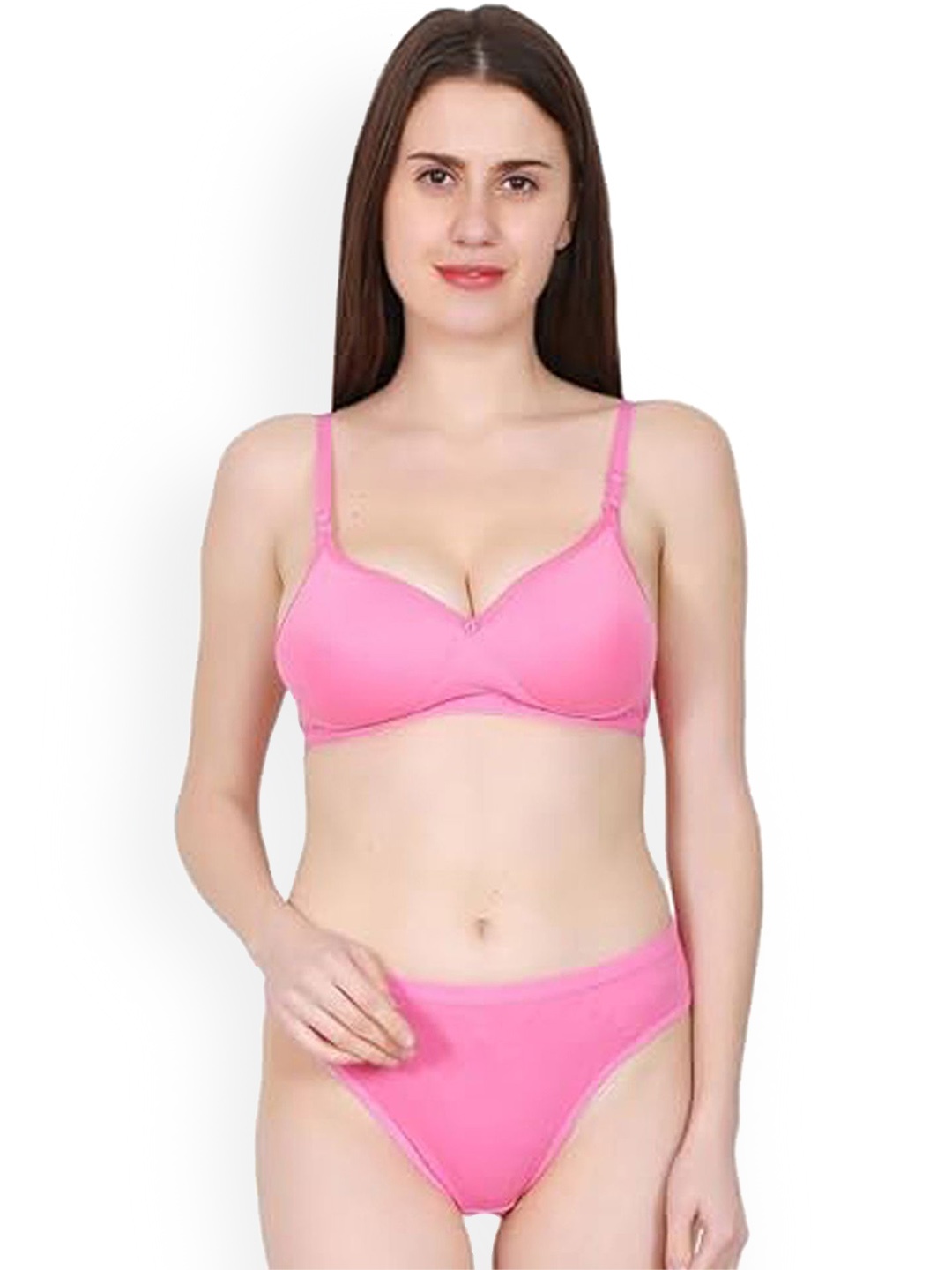 

chia fashions Full Coverage Padded Cups Lingerie Set, Pink