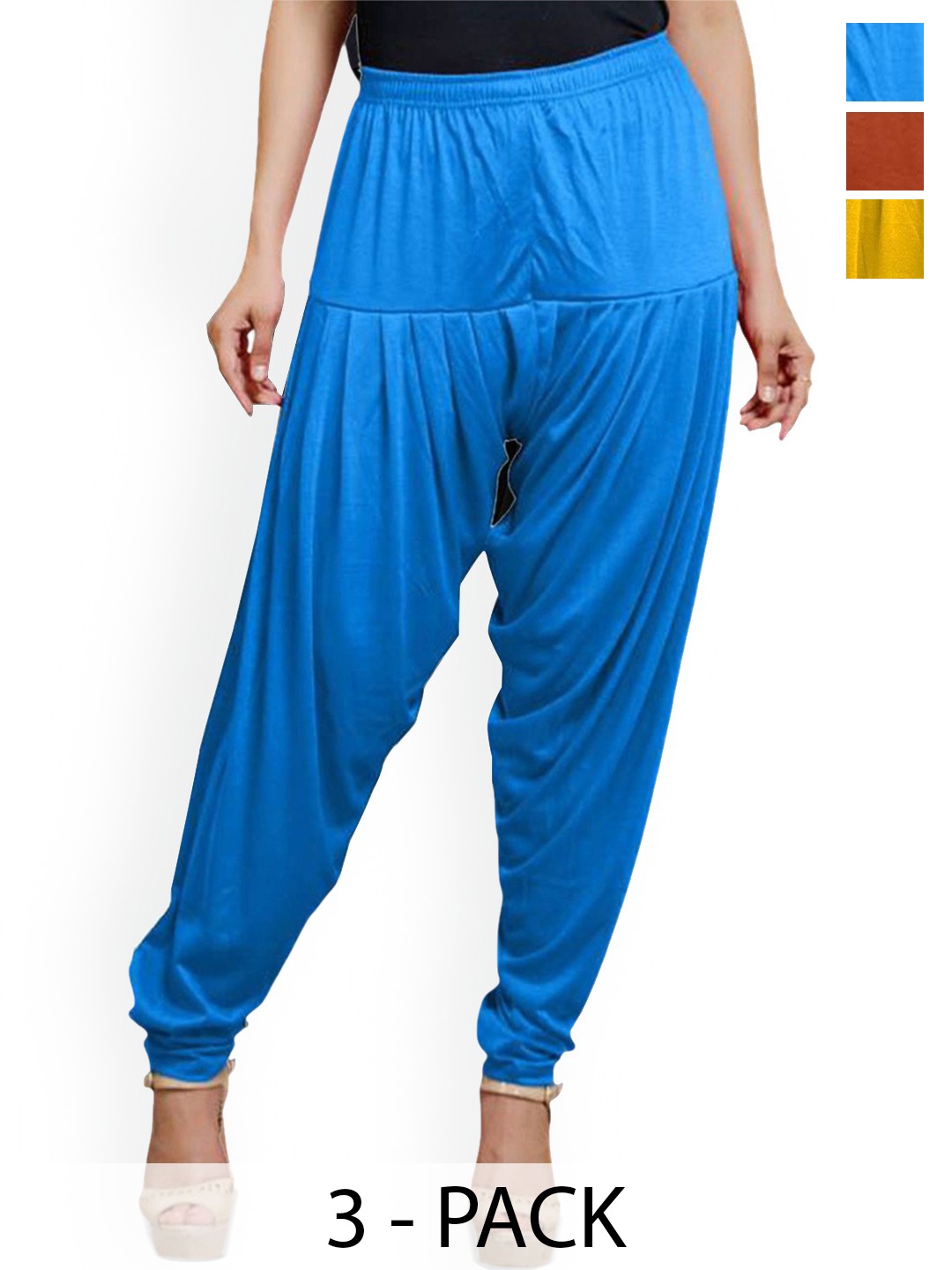 

AFRA GARMENTS Women Pack Of 3 Mid-Rise Patiala, Turquoise blue
