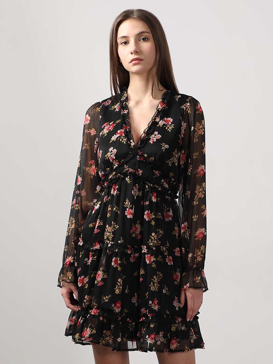 

Vero Moda Women Floral Printed Puff Sleeves Empire Dress, Black