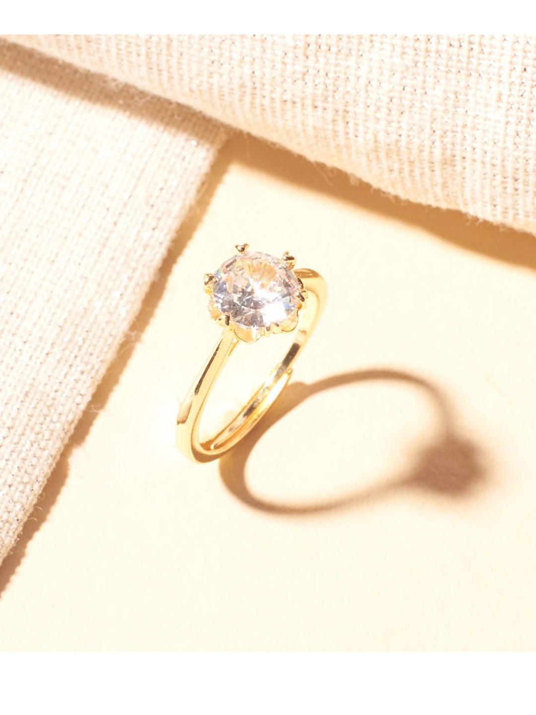 

SALTY Timeless Gold-Tone Artificial Stone Studded Engagement Ring For Women & Girls