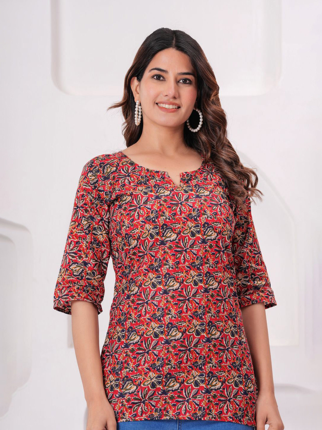 

JAIPUR KURTI HUB Floral Printed Pure Cotton Kurti, Red