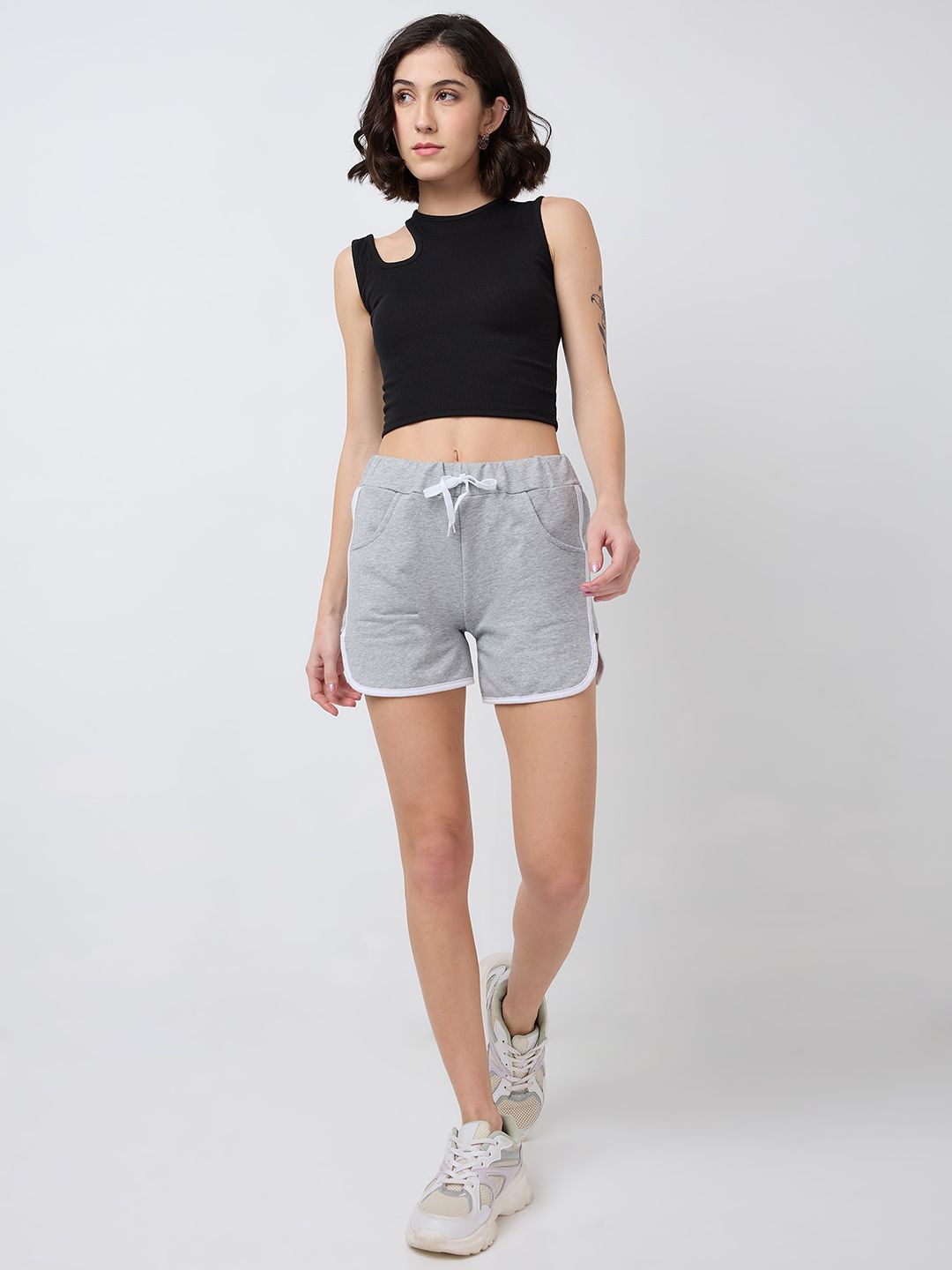 

SZN Women Round Neck Cut Out Fitted Crop Top, Black