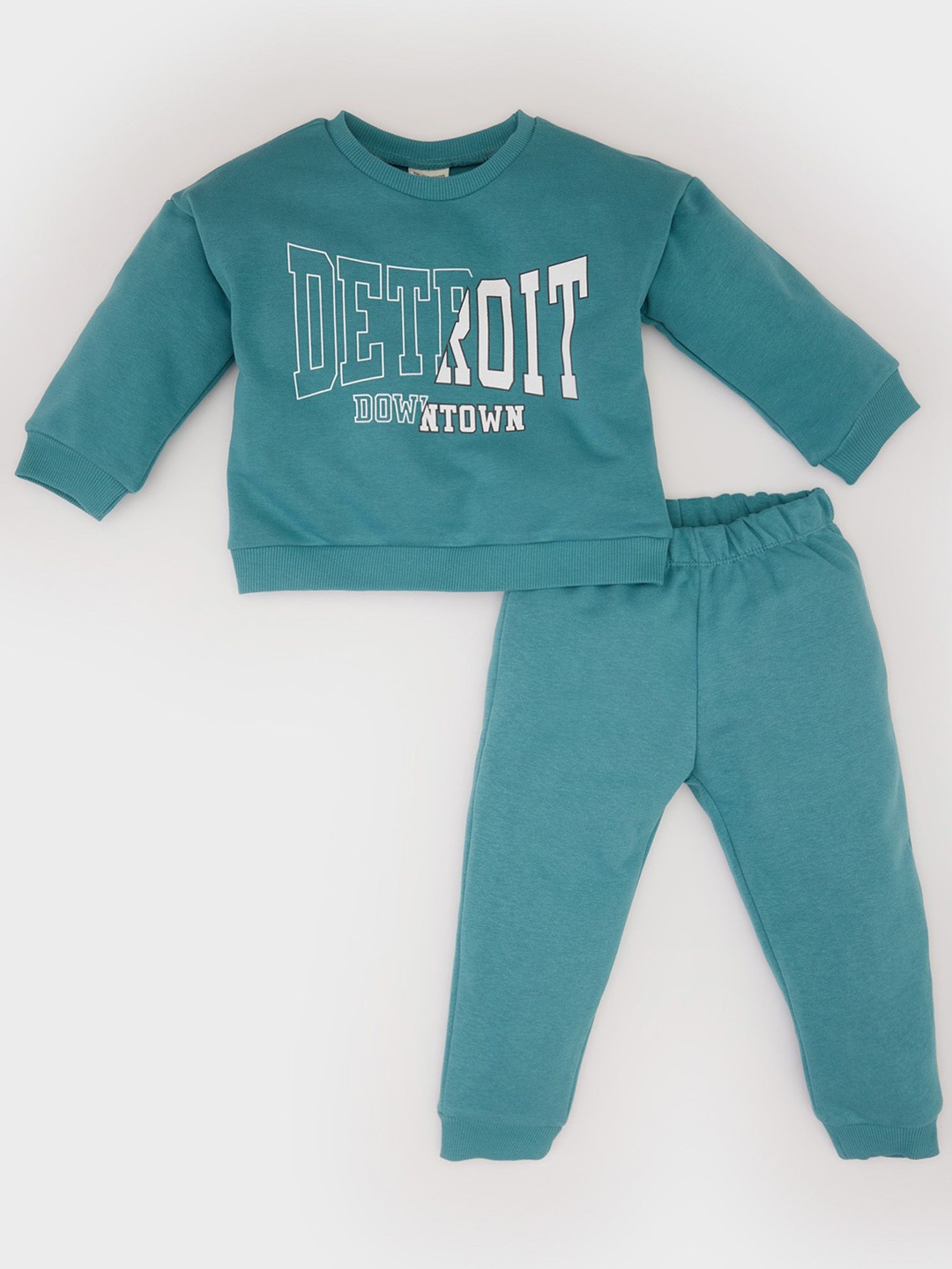 

DeFacto Infant Typography Printed Round Neck Pure Cotton Printed Sweatshirt & Trousers, Blue