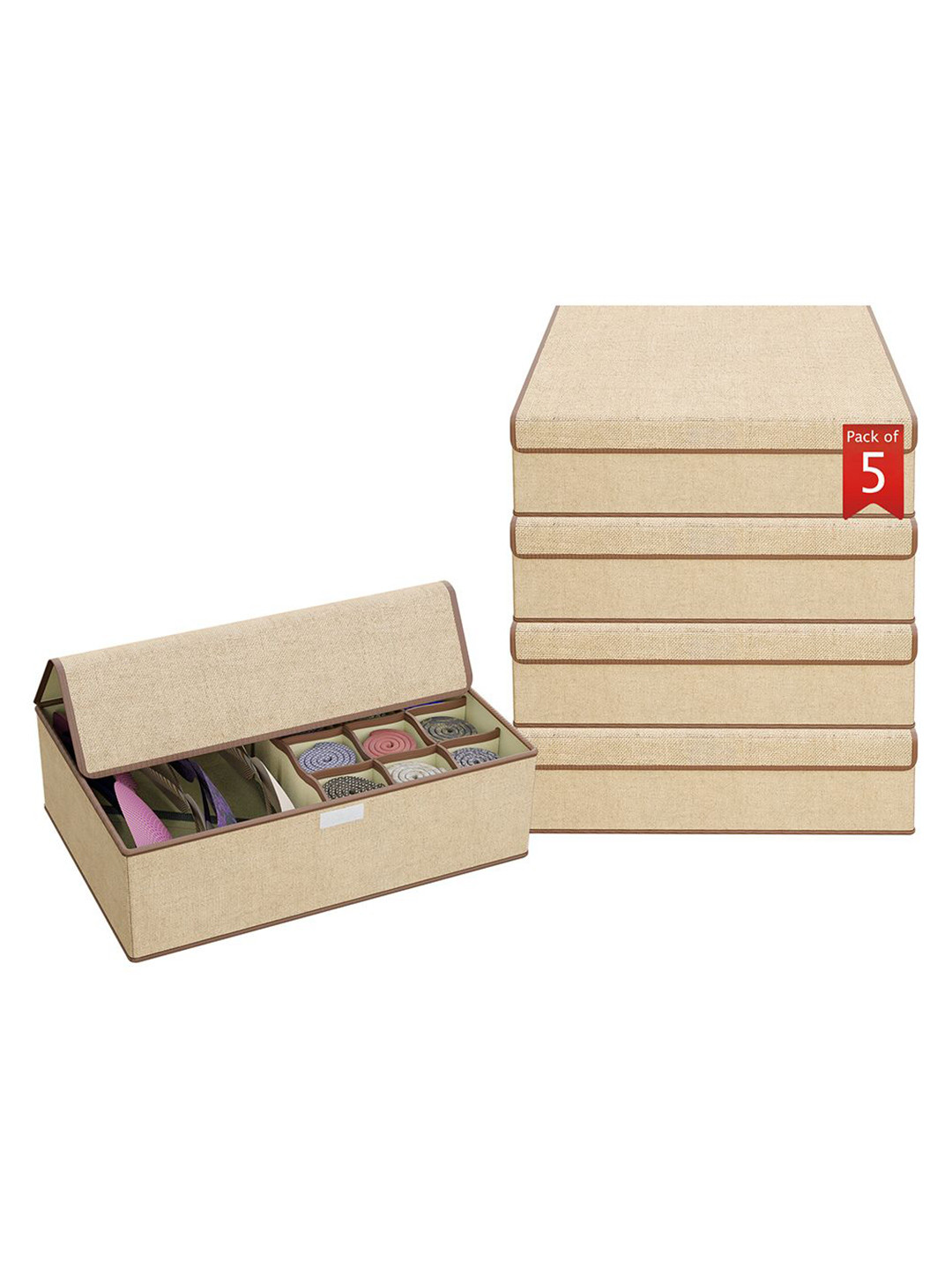 

Kuber Industries Beige Pack of 5 Multi-Grid Top Flap Undergarments Organisers