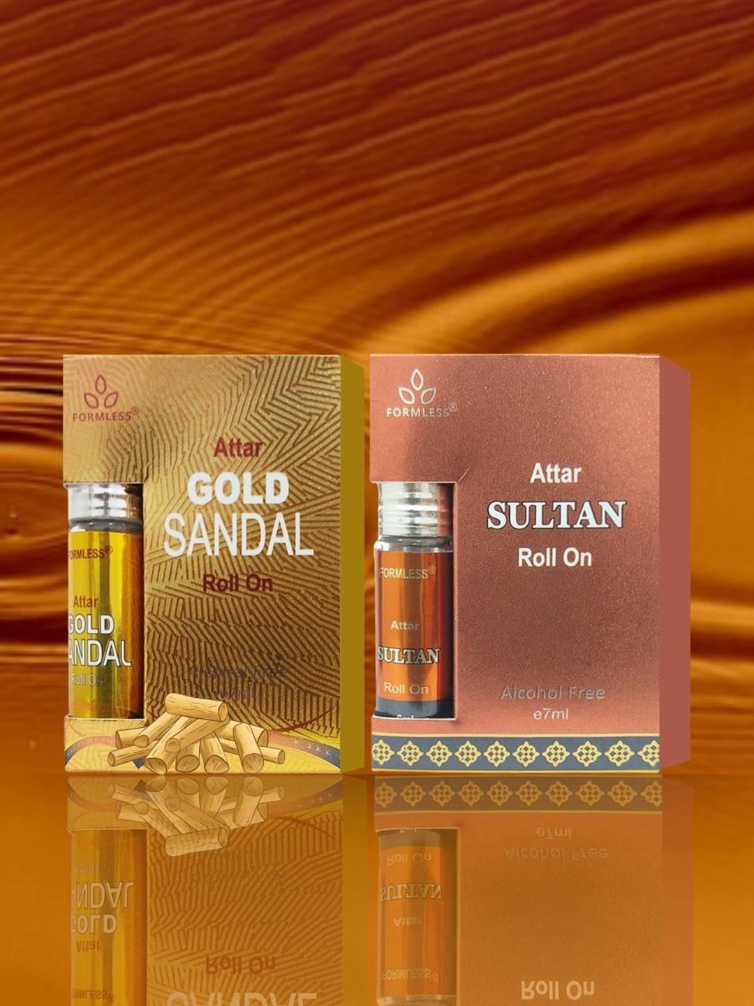 

Formless Fragrance Set Of 2 Sultan And Gold Sandal Long Lasting Alcohol Free Attar 7 ml