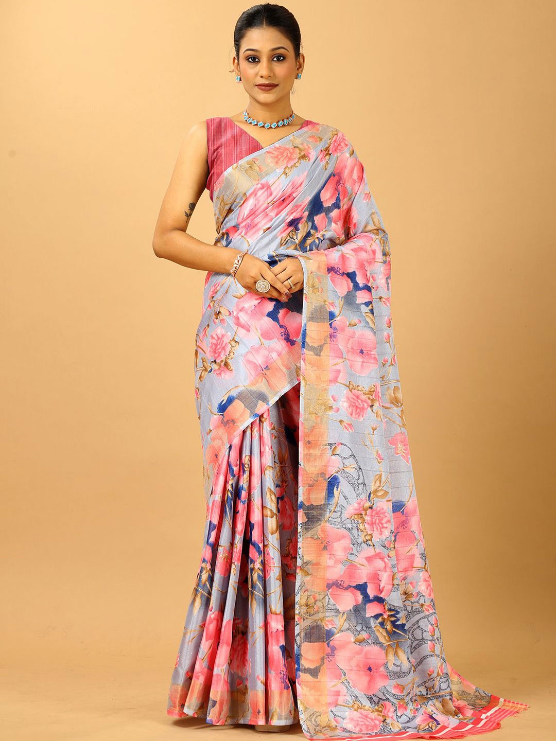 

NIRMAL CREATION Floral Saree, Pink