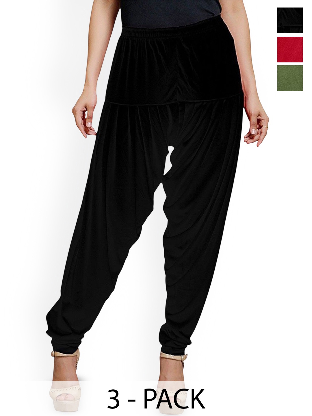 

AFRA GARMENTS Women Pack Of 3 Loose Fit Mid Rise Patiala, Black