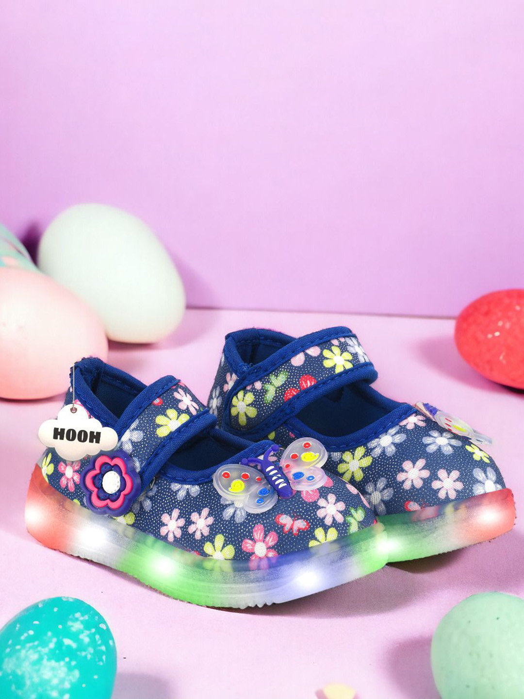

HOOH Now Comfort in Fashion Girls Printed LED Ballerinas, Navy blue
