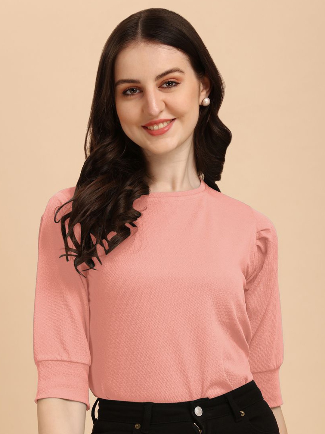 

CORSICA Women Round Neck Crepe Top, Peach