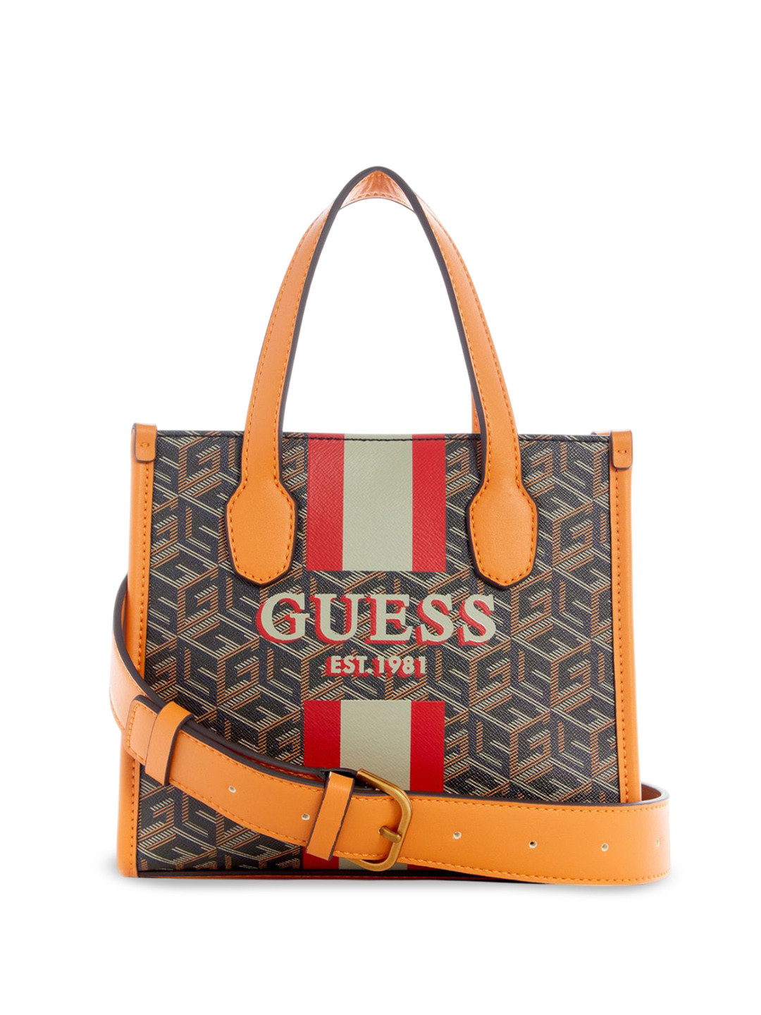 

GUESS Printed PU Structured Tote Bag with Tasselled, Multi