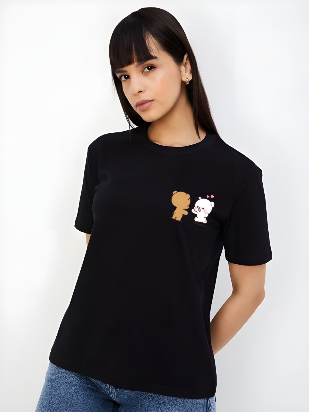 

SZN Women Graphic Printed Round Neck Cotton T-shirt, Black