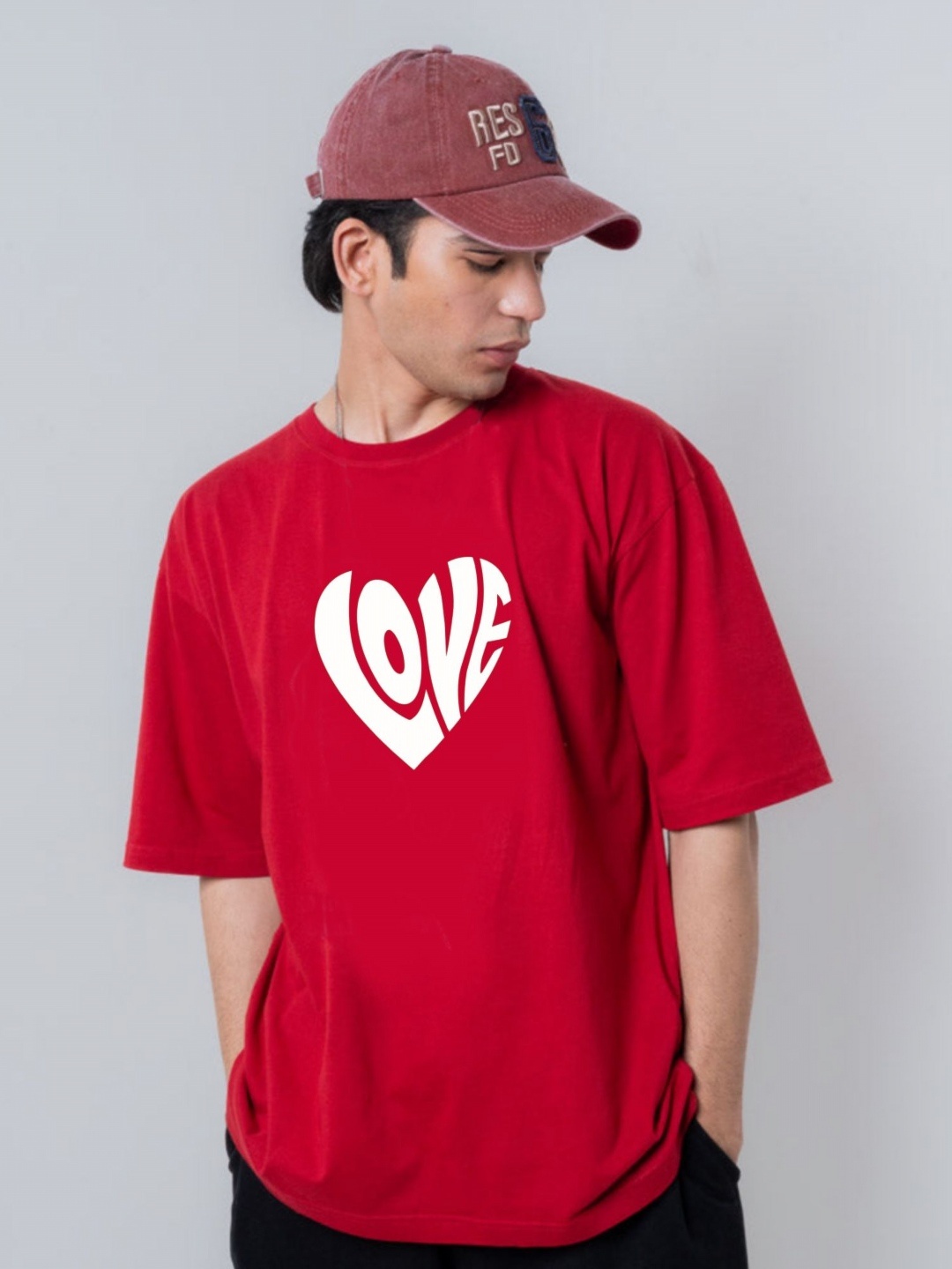 

TheBTclub Men Activchill Typography Printed Round Neck Cotton Oversized T-shirt, Red
