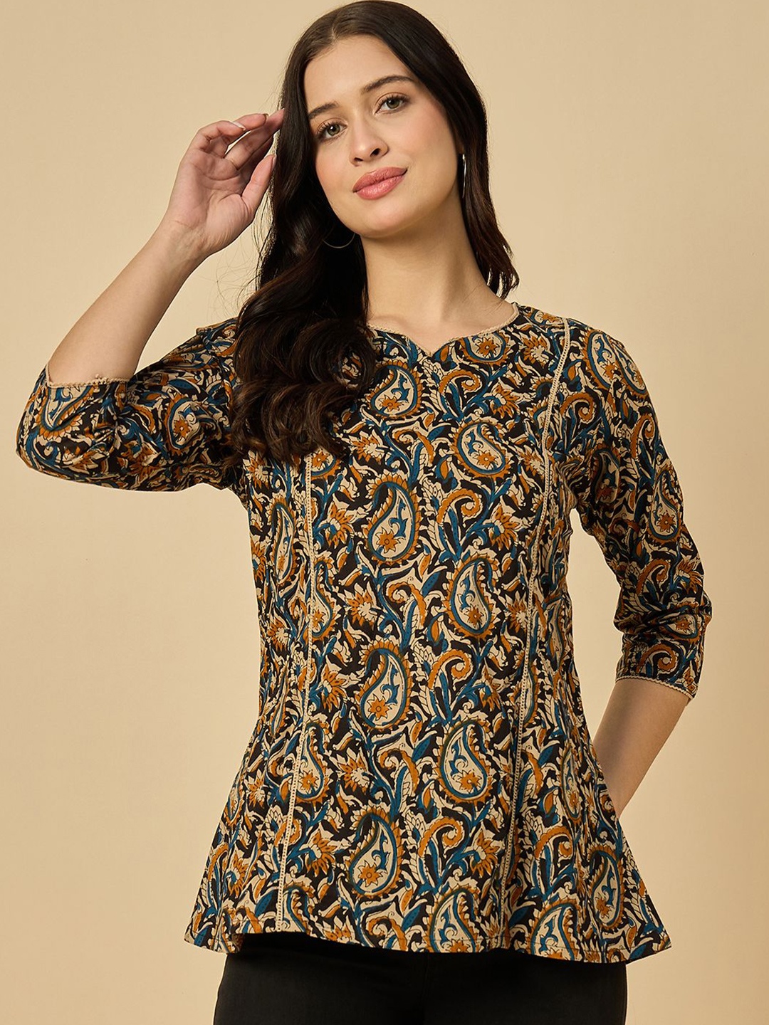 

Azira Women Ethnic Motif Printed Cotton Tunic, Brown