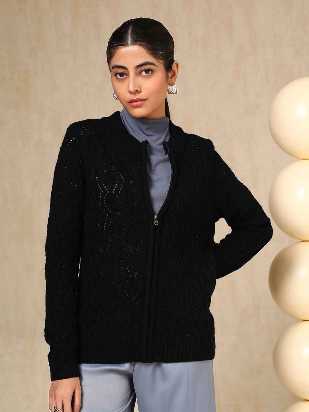 

Soch Women Open Knit Cardigan, Black