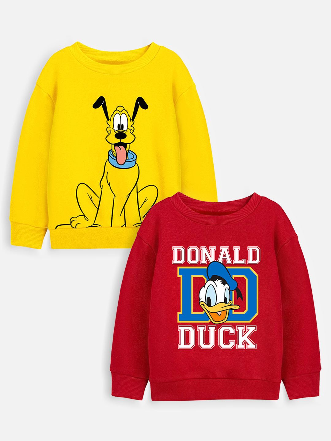 

Disney By Miss and Chief Boys Donald Duck & Pluto Printed Fleece Sweatshirt, Yellow