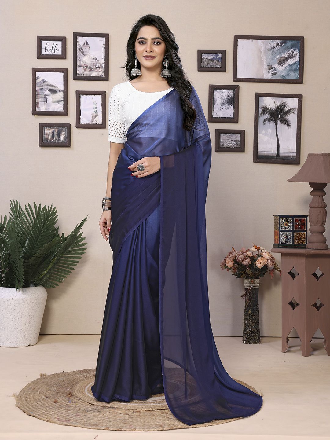 

DIVASTRI Satin Ready to Wear Saree, Blue