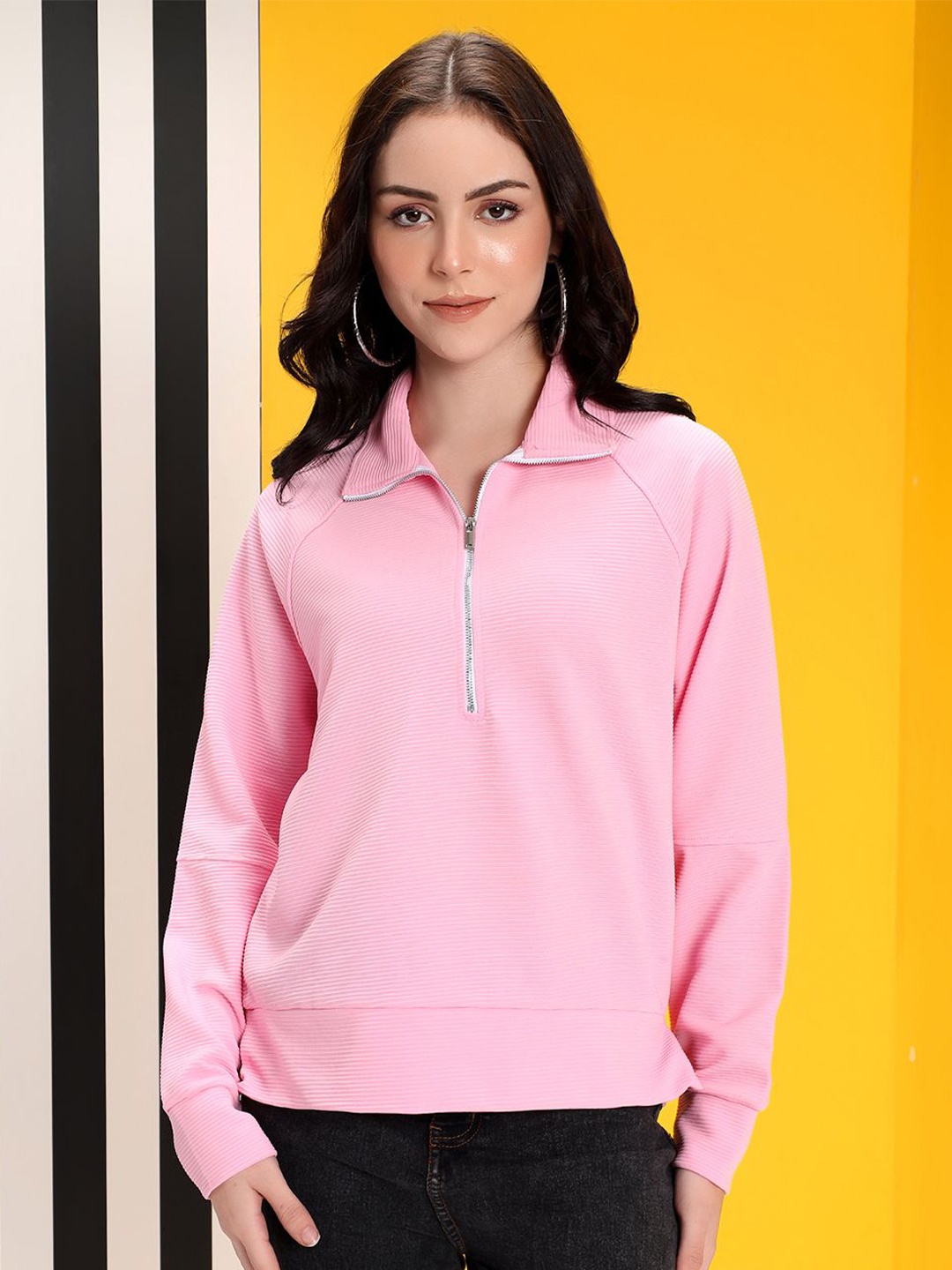 

Kotty Women Cotton High Neck Sweatshirt, Pink