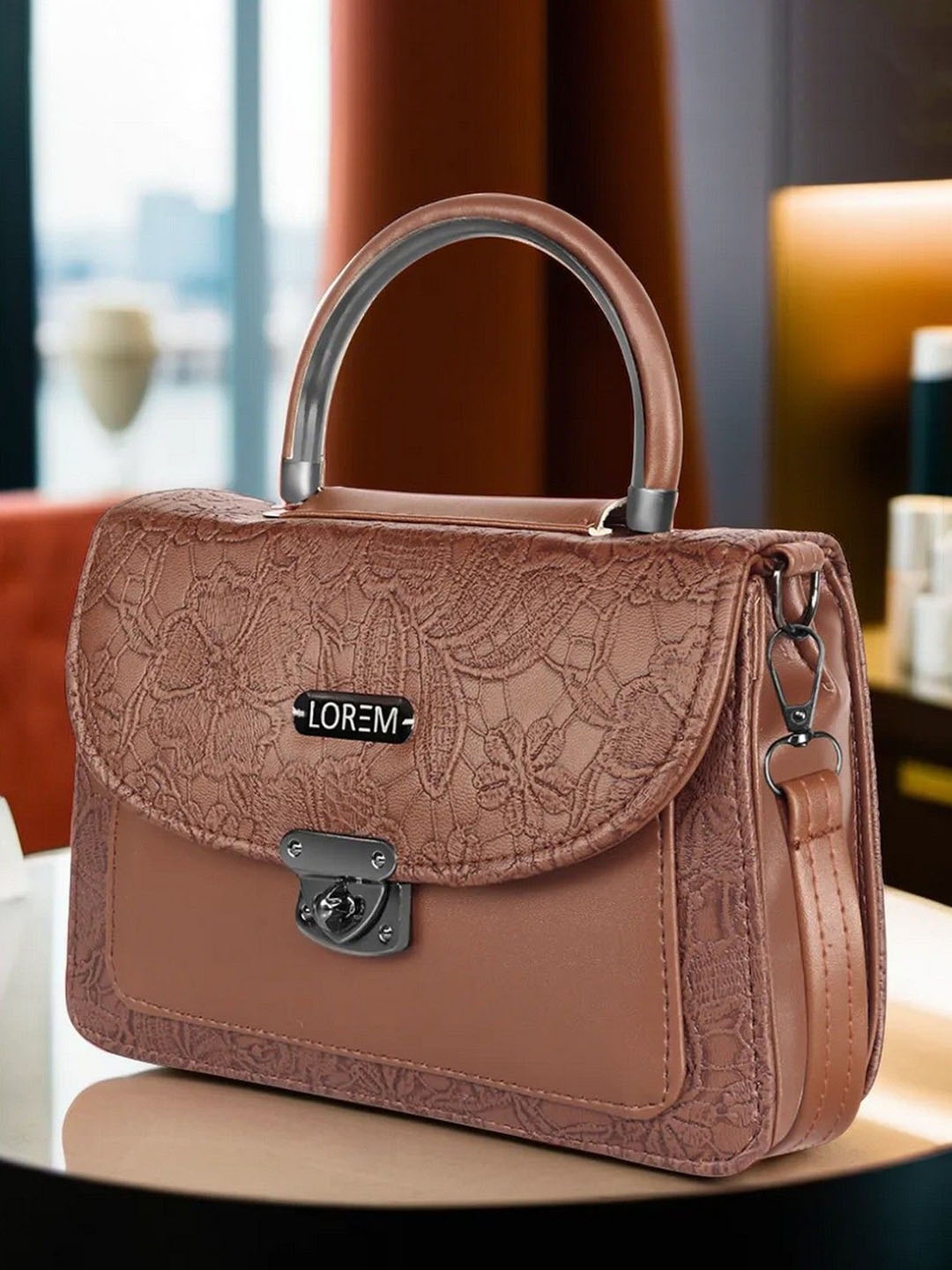 

LOREM Women Floral Printed Crossbody Leather Sling Bag, Brown