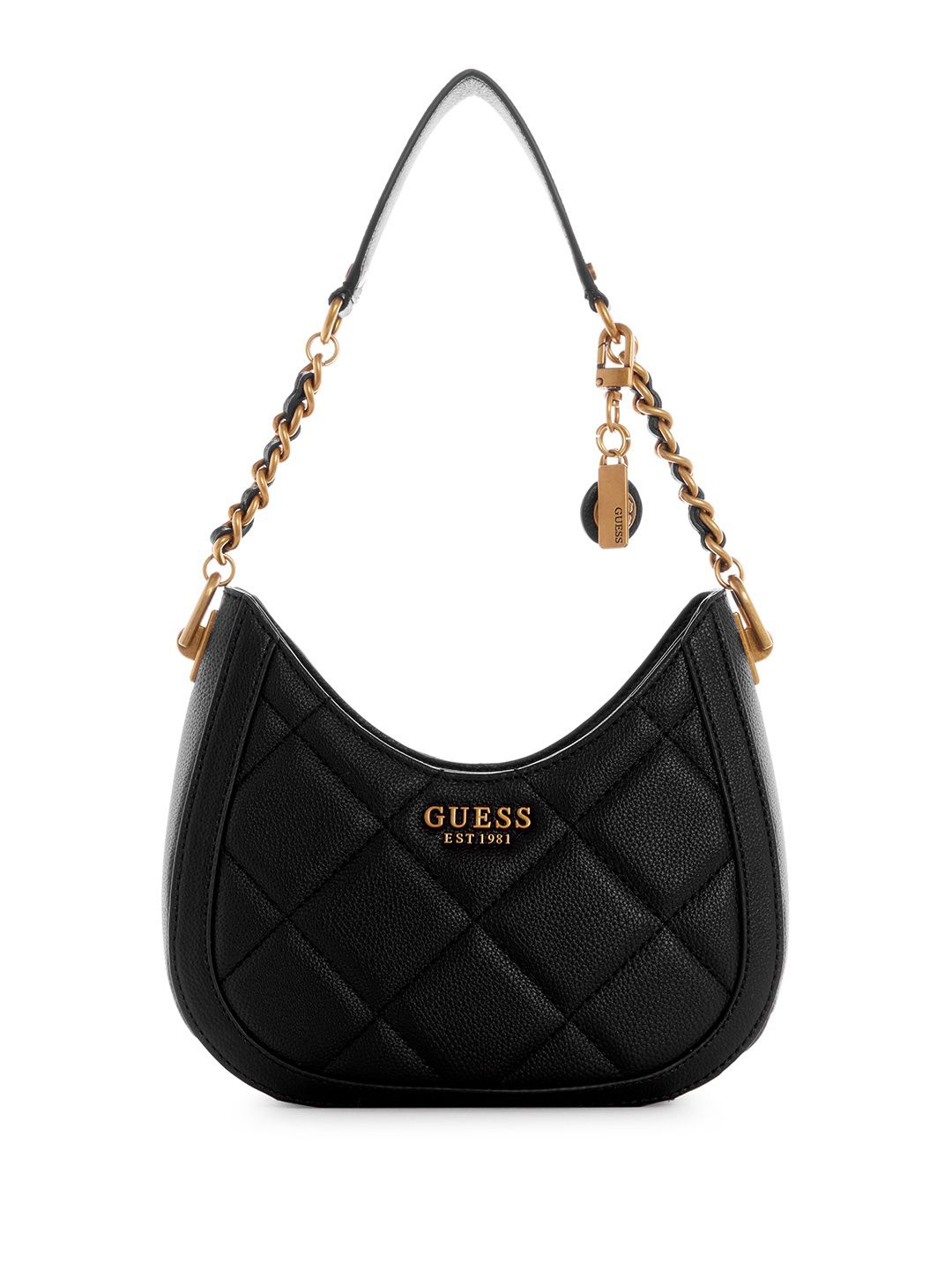 

GUESS Textured PU Structured Hobo Bag with Quilted, Black