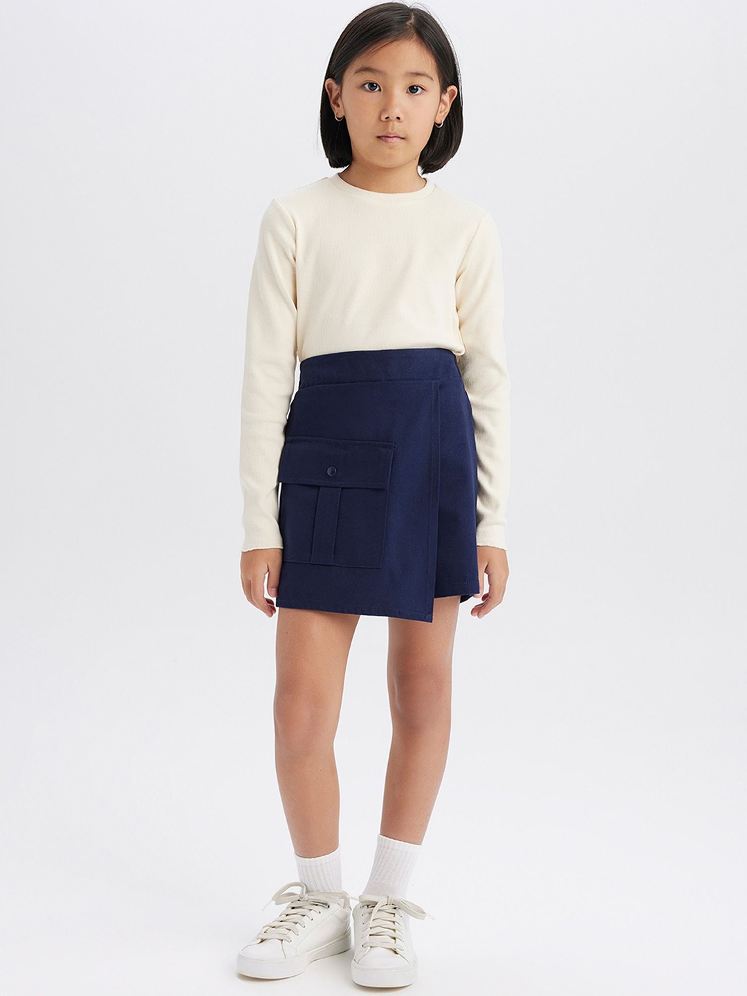 

DeFacto Girls Pure Cotton Mini Wrap Skirt, Navy blue