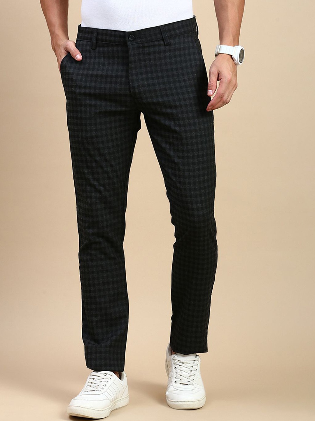 

Classic Polo Men Checked Slim Fit Trousers, Black