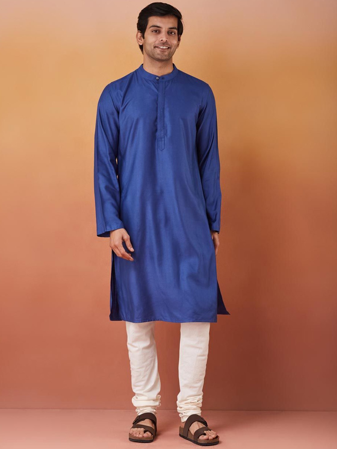 

Fabindia Mandarin Collar Long Sleeves Straight Kurta, Navy blue