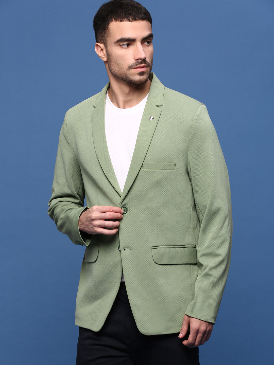 

SHOWOFF Notched Lapel Slim-Fit Cotton Single-Breasted Blazer, Green