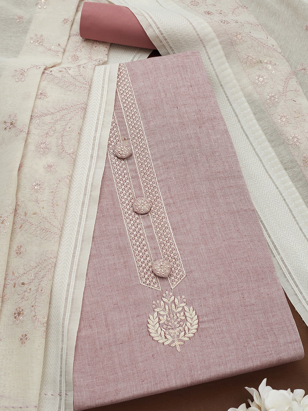 

Soch Floral Embroidered Sequinned Unstitched Dress Material, Lavender