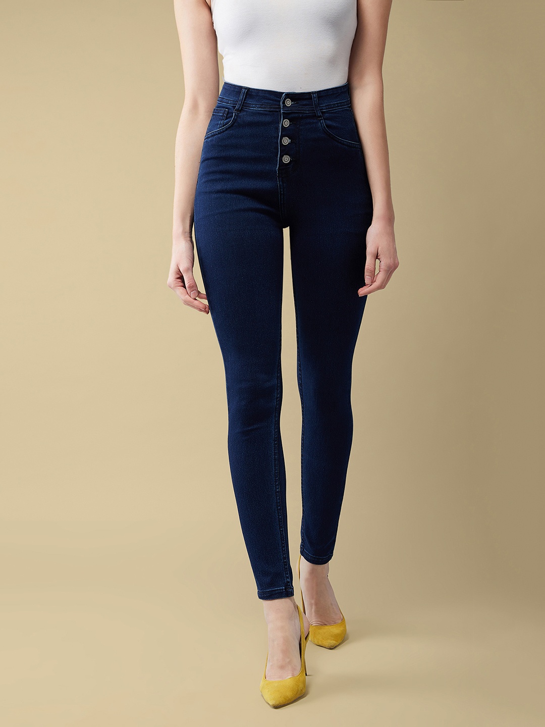 

Mast & Harbour Women High-Rise Stretchable Skinny Fit Jeans, Navy blue