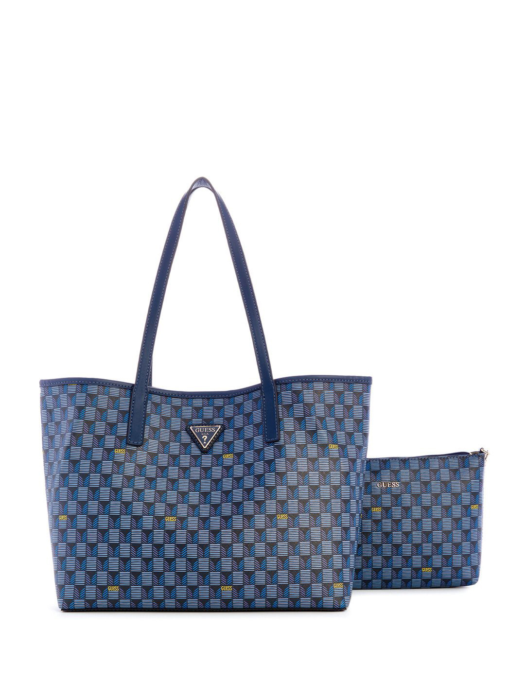 

GUESS Printed PU Shopper Tote Bag with Quilted, Blue