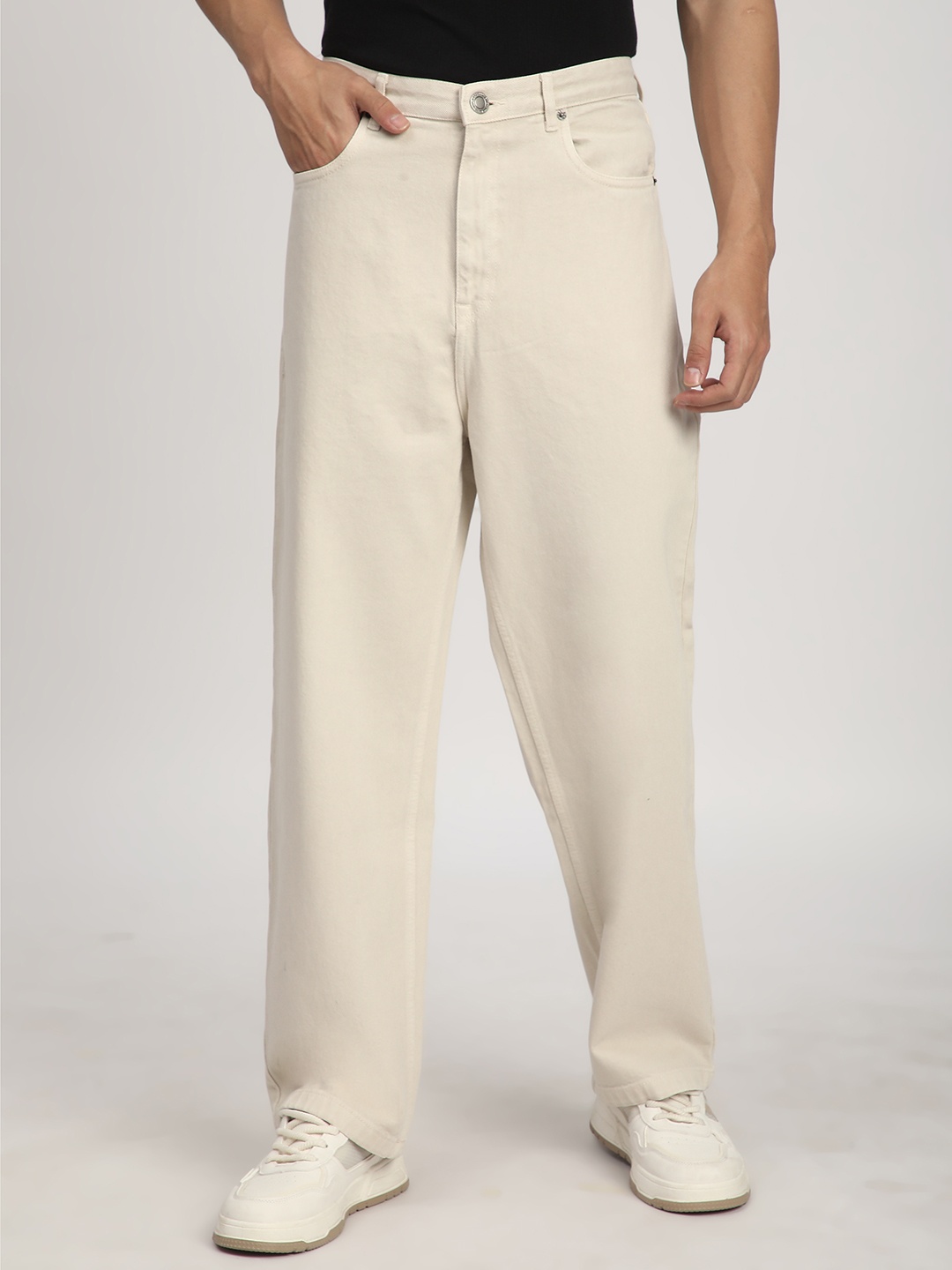 

R&B Men Baggy Fit Mid-Rise Jeans, White
