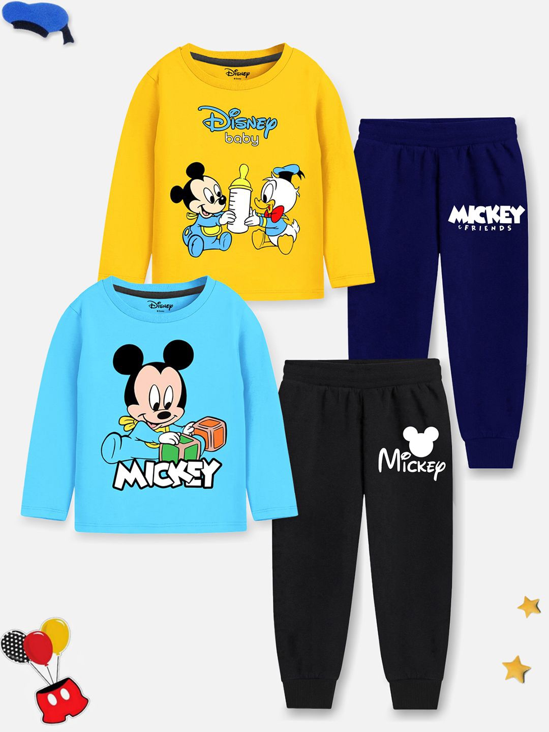 

Disney By Miss and Chief Kids Pack Of 2 Mickey & Donald Printed T-Shirt With Joggers, Blue