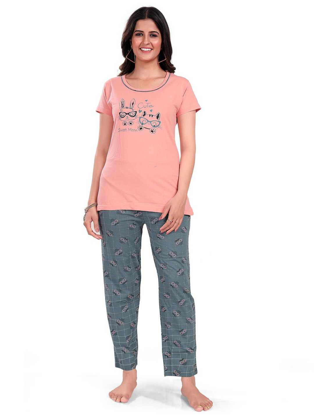 

SWEET MOON Printed Night suit, Peach