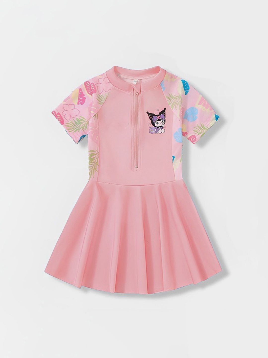 

YK Girls Printed Round Neck Swim Dress, Pink