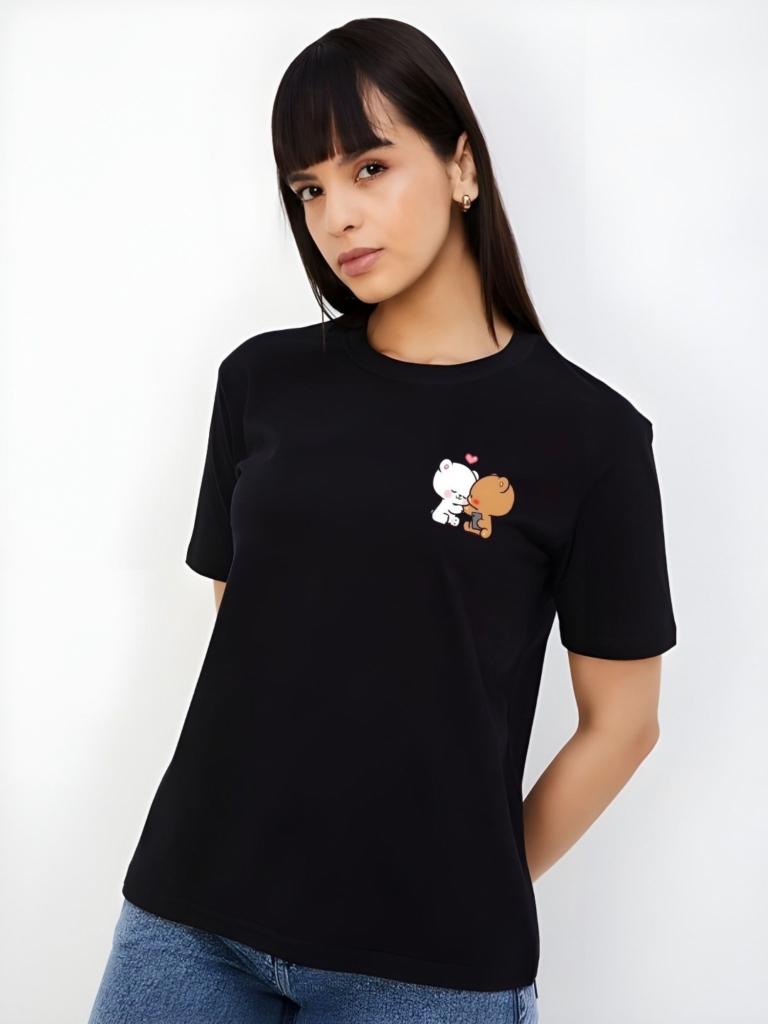 

Moda Rapido Women Graphic Printed Round Neck Cotton T-shirt, Black