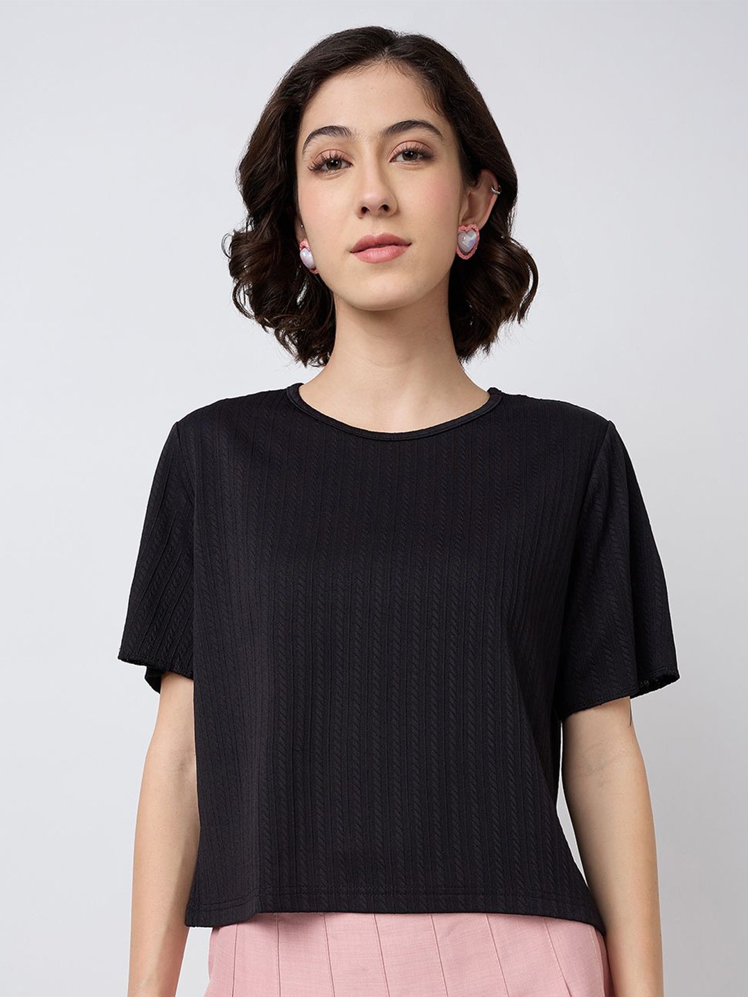 

SZN Striped Cotton Top, Black