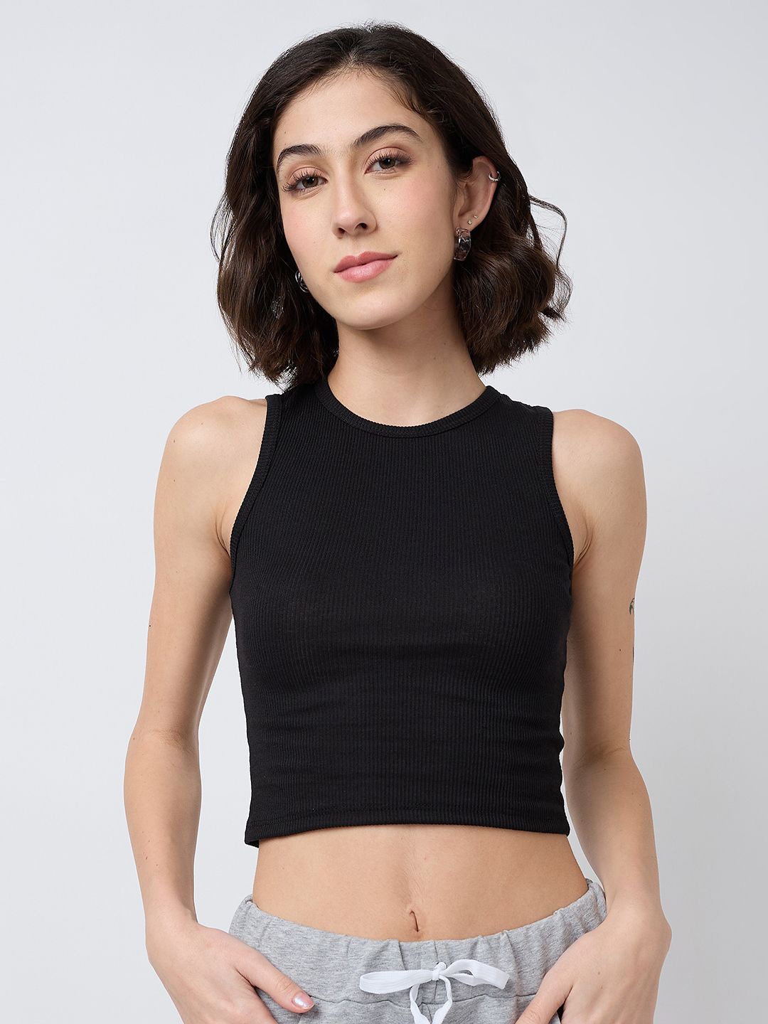 

SZN Women Ribbed Crop Tank Top, Black