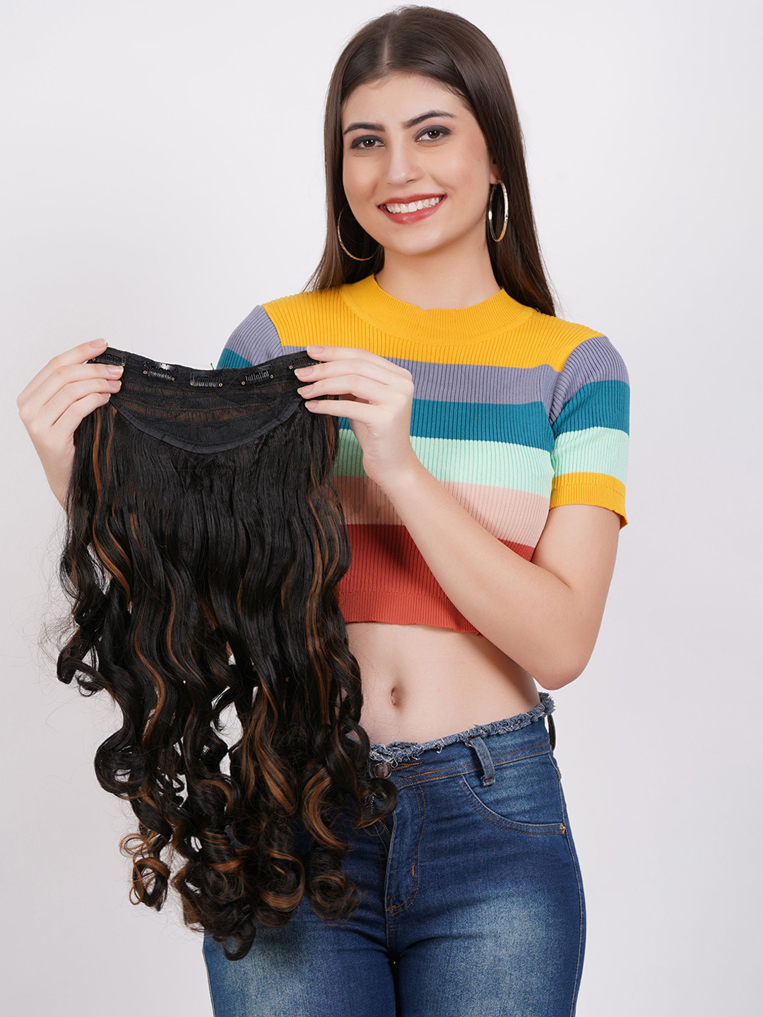 

vister Wavy Clip-In Hair Extension - 28 Inch - Highlight, Black