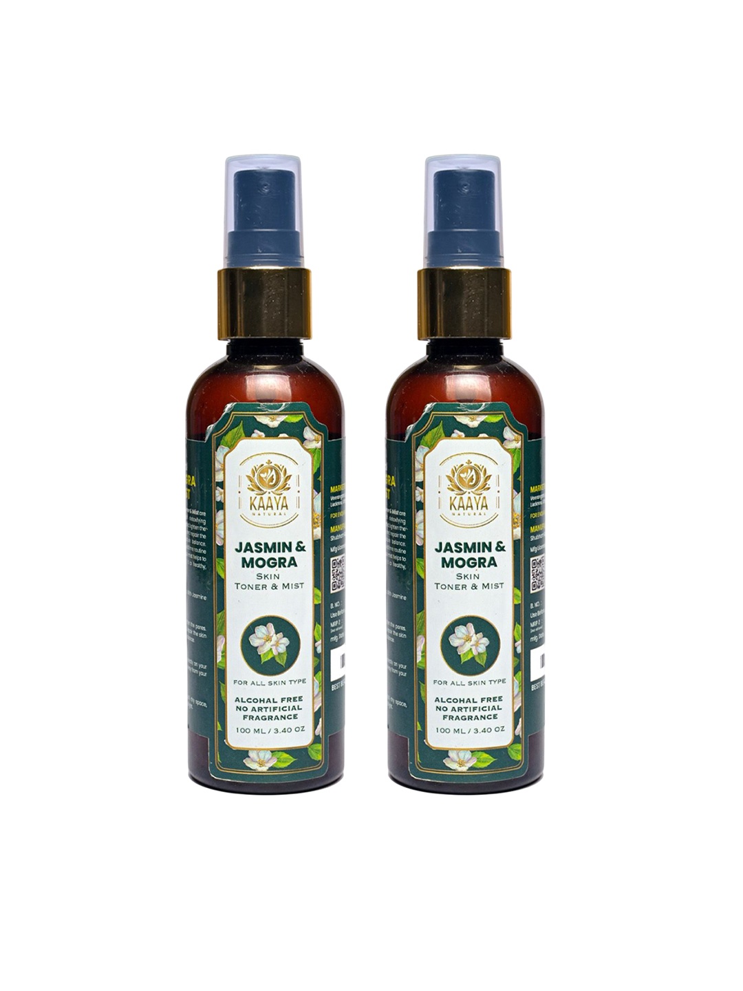 

Kaaya Natural Set Of 2 Jasmin & Mogra Toner & Mist - 100 ml Each, Green