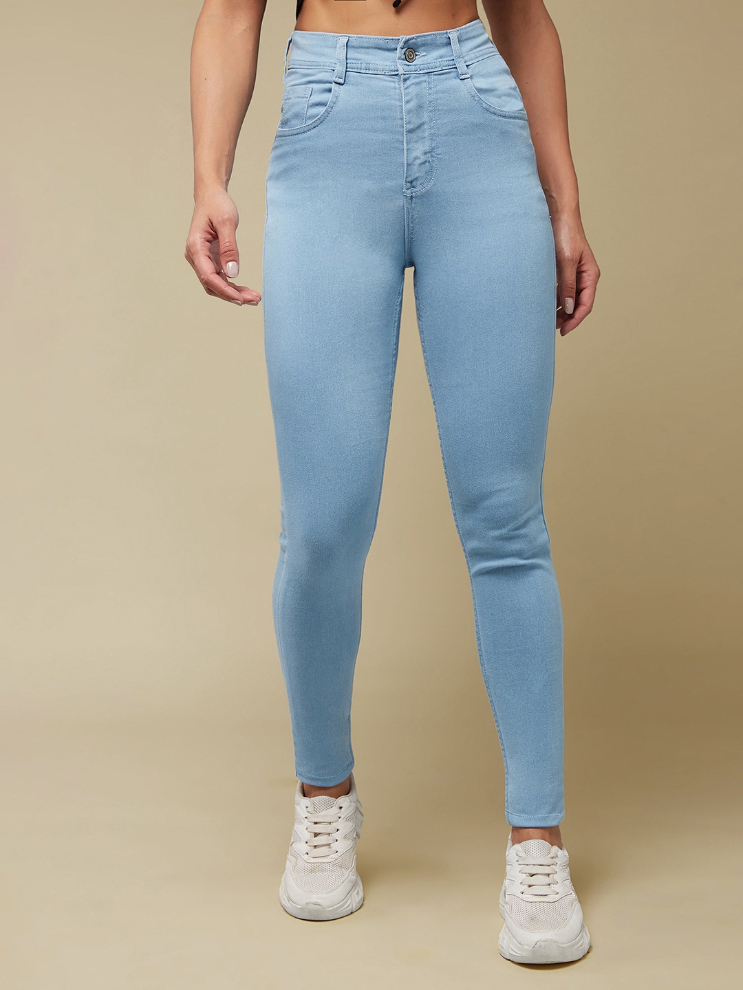 

Mast & Harbour Women Skinny Fit High-Rise Highly Distressed Heavy Fade Stretchable Jeans, Blue