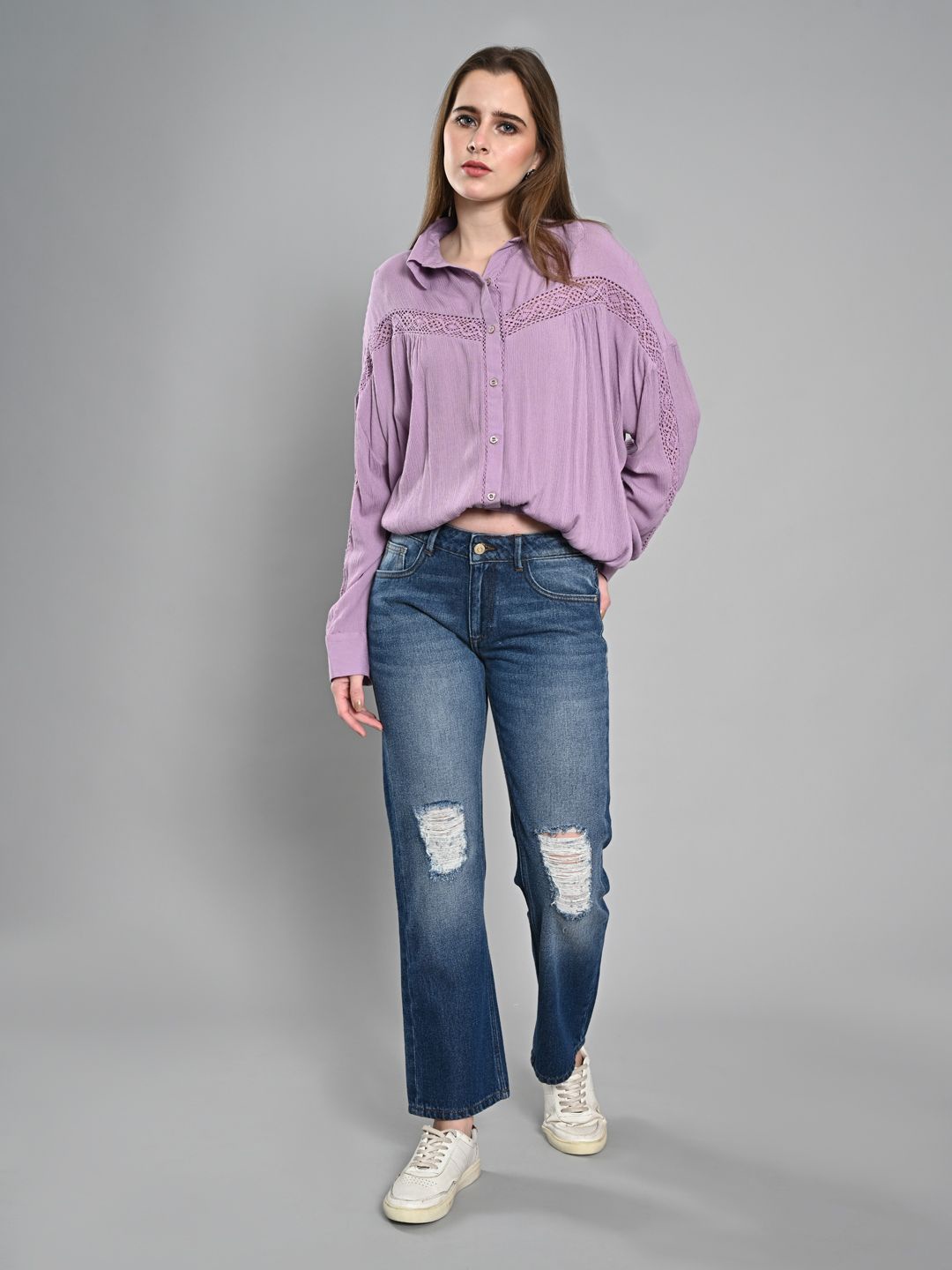 

Iti Women Relaxed Fit Spread Collar Solid Casual Shirt, Lavender