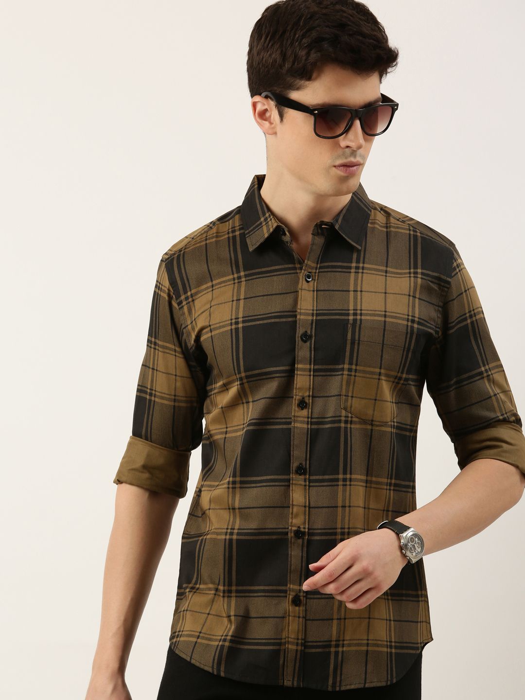 

Metronaut Men Tartan Checks Opaque Checked Casual Shirt, Mustard