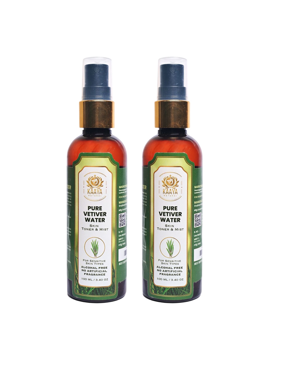 

Kaaya Natural Set Of 2 Vetiver Water Toner & Mist - 100 ml Each, Green