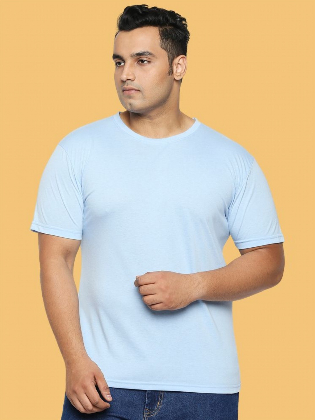 

Wear Your Opinion Men Plus Size Solid Round Neck Cotton T-shirt, Turquoise blue