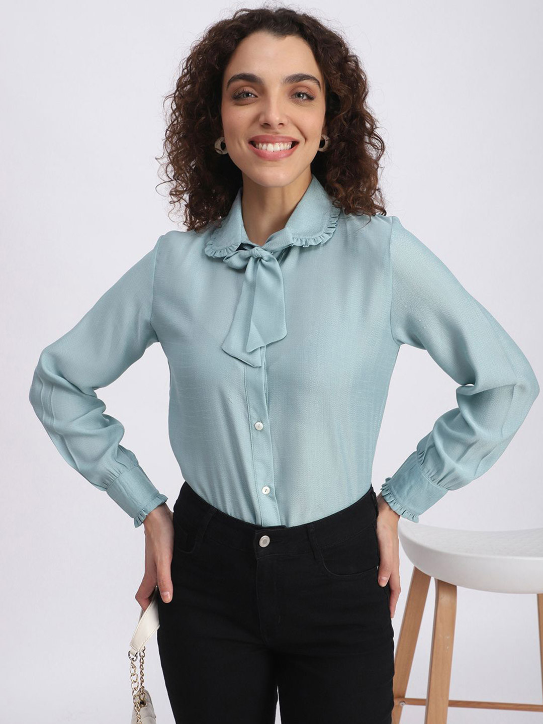 

R&B Women Solid Shirt Style Top, Blue