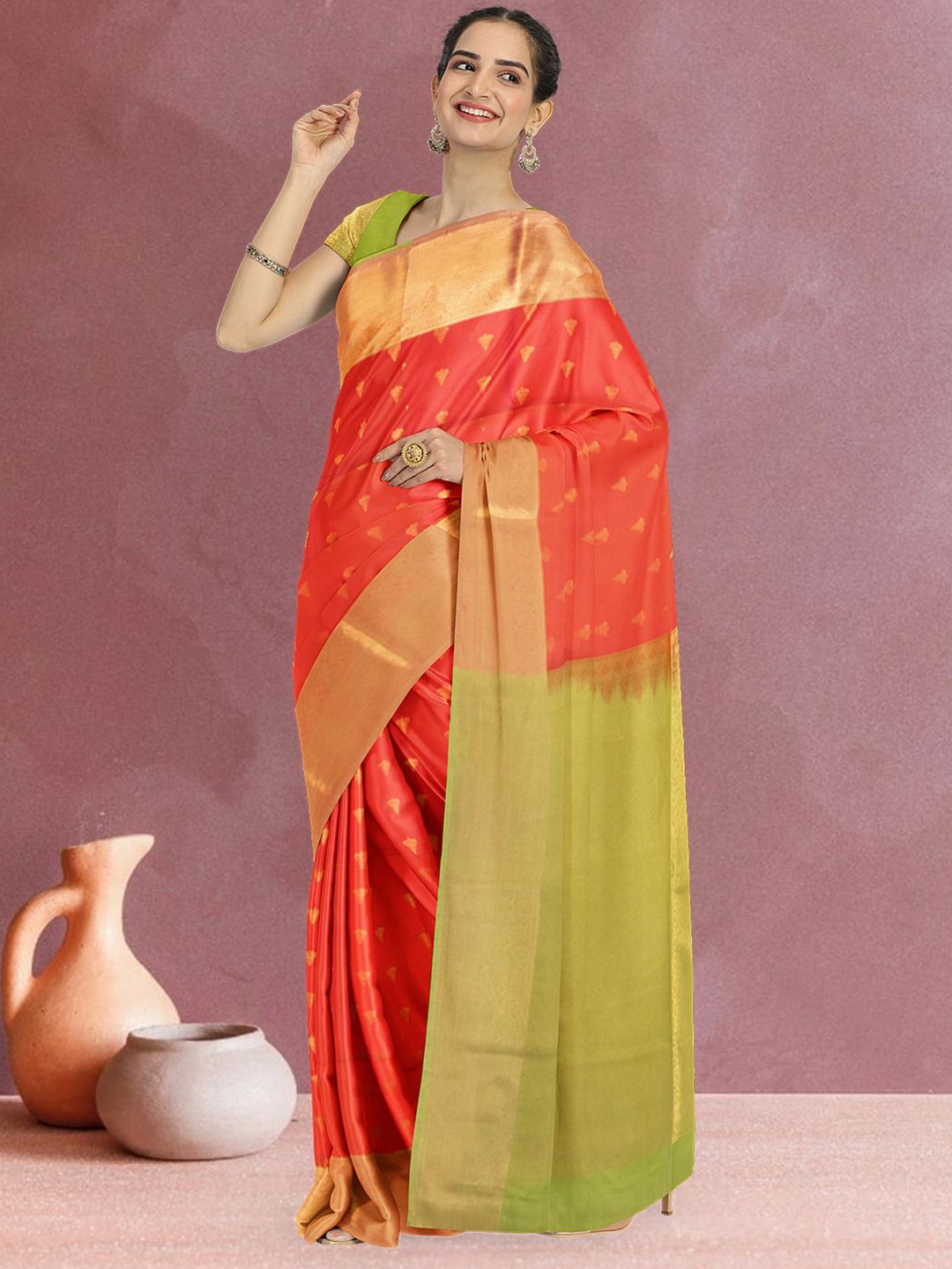 

Avishya Woven Design Zari Kanjeevaram Saree, Red