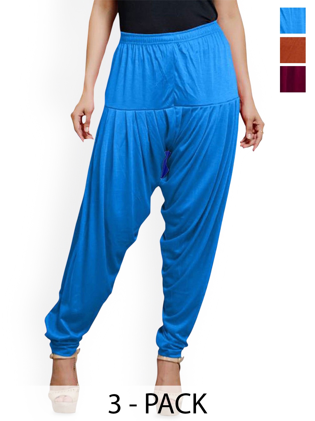 

AFRA GARMENTS Pack Of 3 Mid-Rise Loose-Fit Patiala, Blue