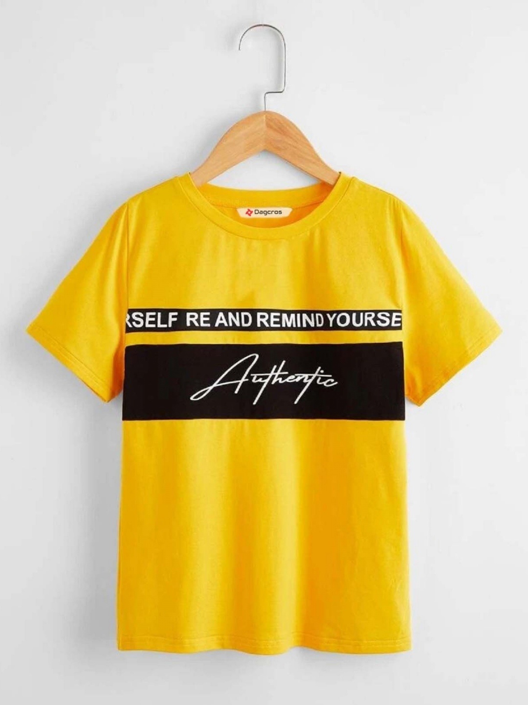 

Dagcros Boys Typography Printed Round Neck Cotton T-shirt, Yellow