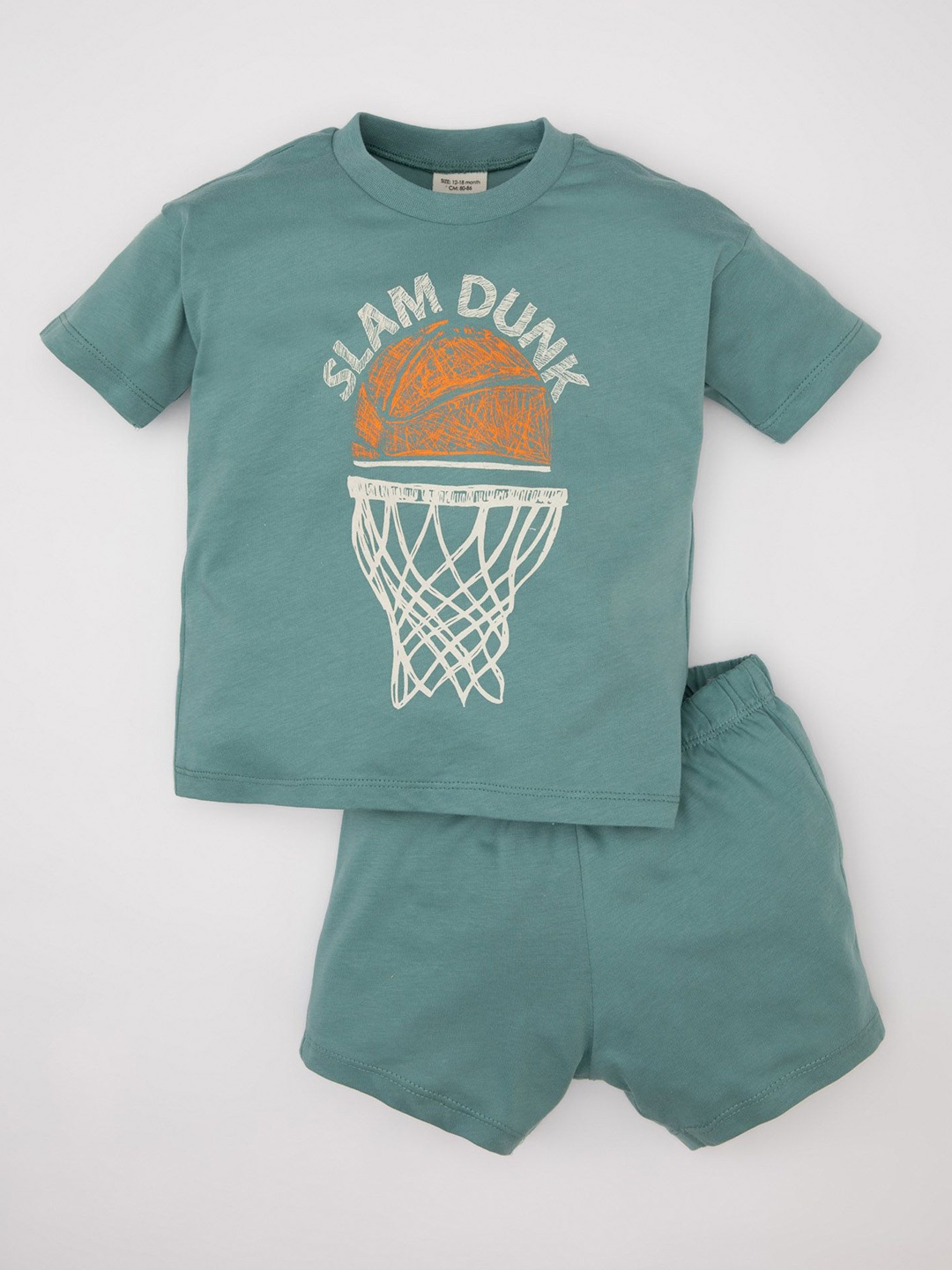 

DeFacto Boys Printed Pure Cotton T-shirt with Shorts, Green